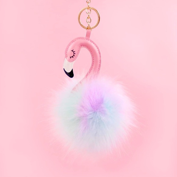 Accessories - Flamingo poof keychain boutique style